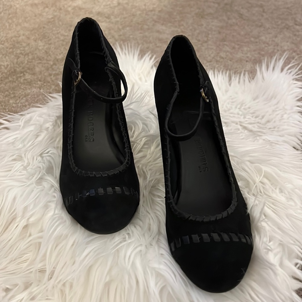Black Jack Rogers Suede MaryJane Pump Heels Size 9